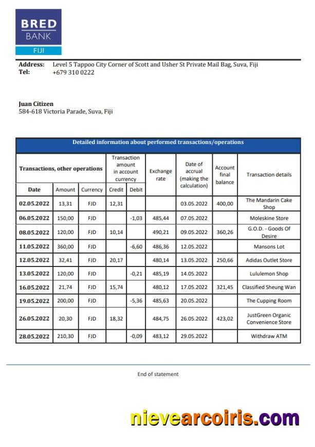 Fiji Bred Bank statment